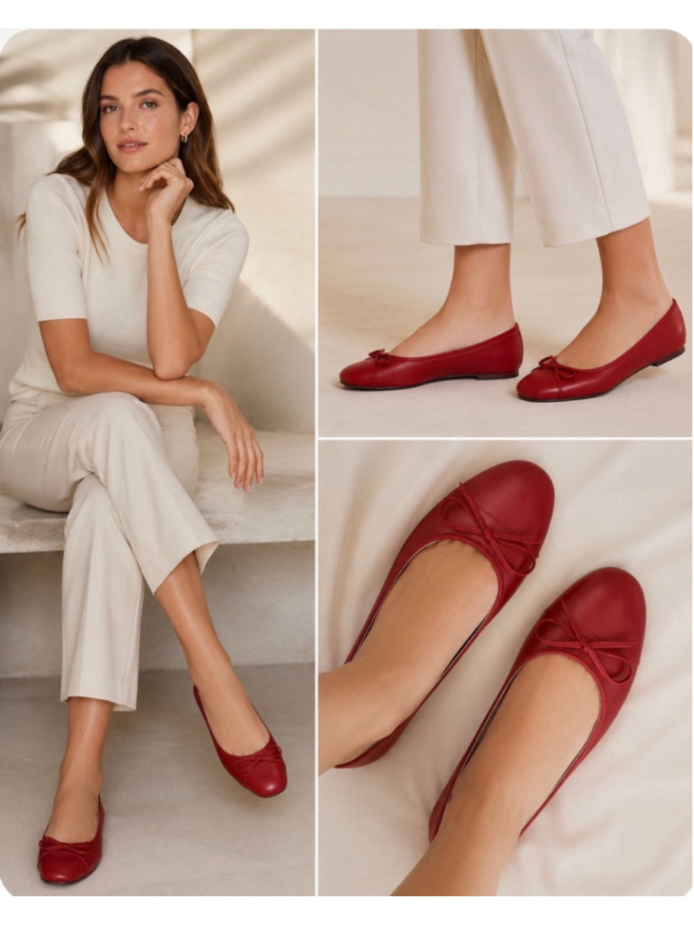 Divarese Red Leather Ballet Flats 39/8.5 Tory Burch Inspired! European Luxury